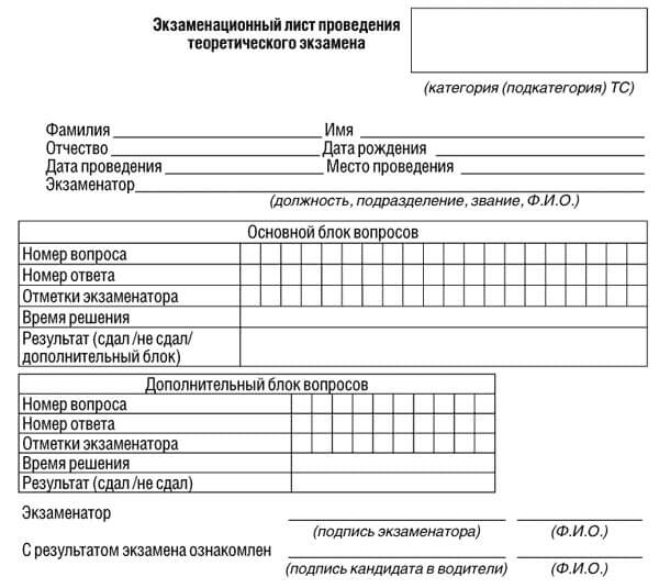 купить лист сдачи теоретического экзамена ПДД в Карасуке